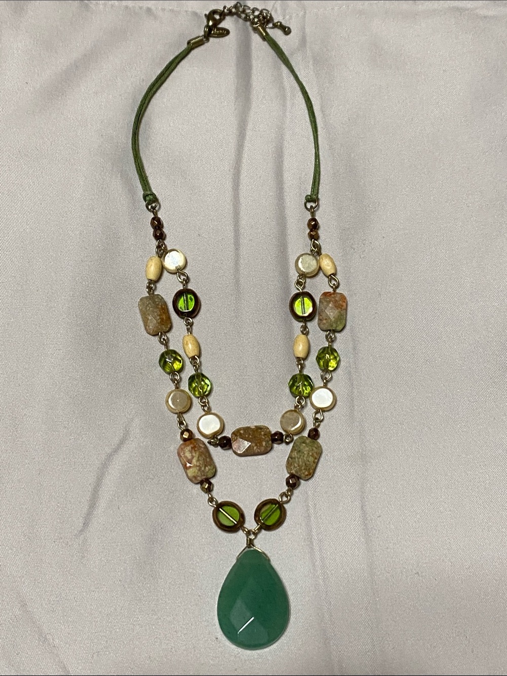 Lia Sophia Layered Green Teardrop Pendant Necklace